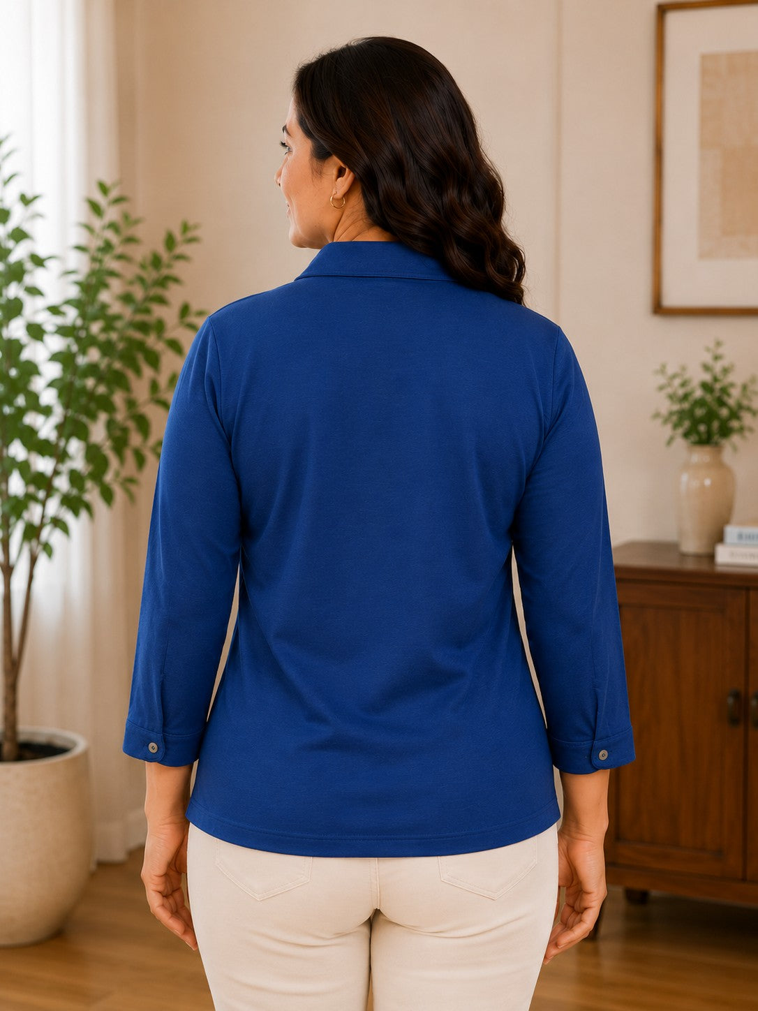 Women’s Solid V-Neck Knit Top with Elbow Sleeves