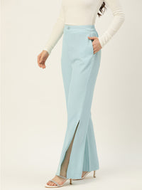 Thumbnail for Women Turquoise Blue Relaxed Loose Fit High-Rise Trousers