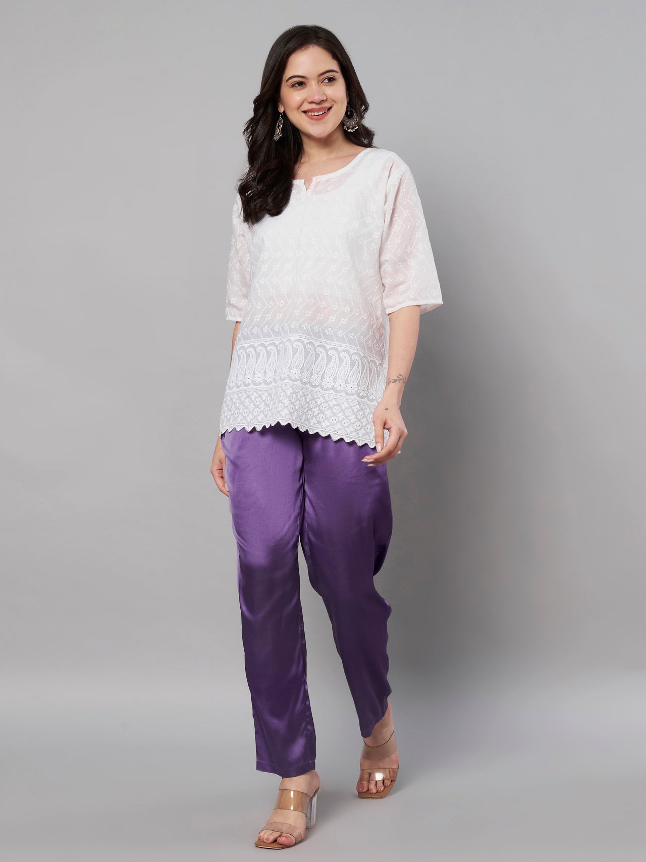 Solid Stylish Purple Trousers For Women