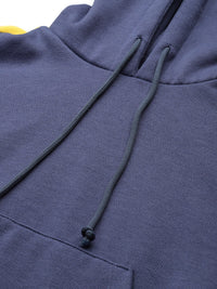 Thumbnail for Yellow Striped Navy Blue Hooded Fleece Sweatshirt