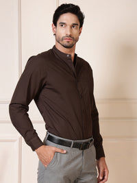 Thumbnail for Men Brown Solid Cotton Casual Shirt Full Sleeve Regular Fit Everyday Wear