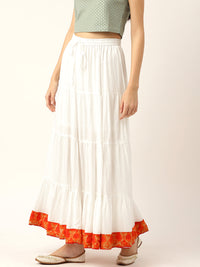 Thumbnail for Women White Solid Tiered Cotton Maxi Skirt