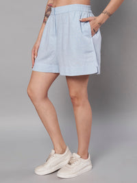 Thumbnail for Blue Casual Shorts for Women
