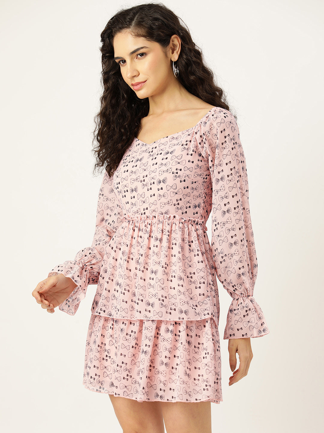 Rue Collection Print Bishop Sleeves Chiffon A-Line Dress
