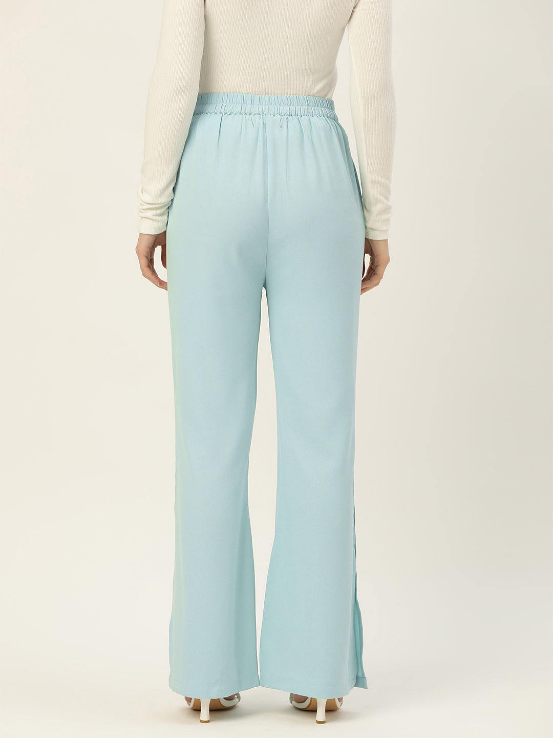 Women Turquoise Blue Relaxed Loose Fit High-Rise Trousers