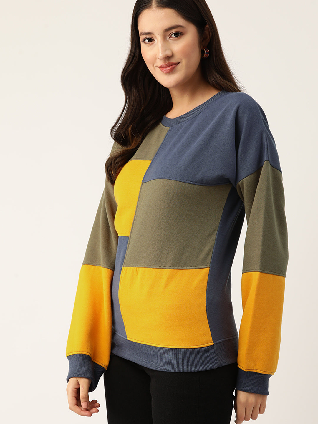 Blue Colourblocked Fleece Sweatshirt