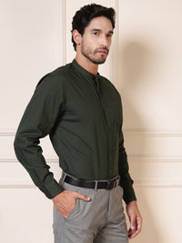 Thumbnail for Men Green Cotton Casual Shirt Full Sleeve Regular Fit Everyday Wear
