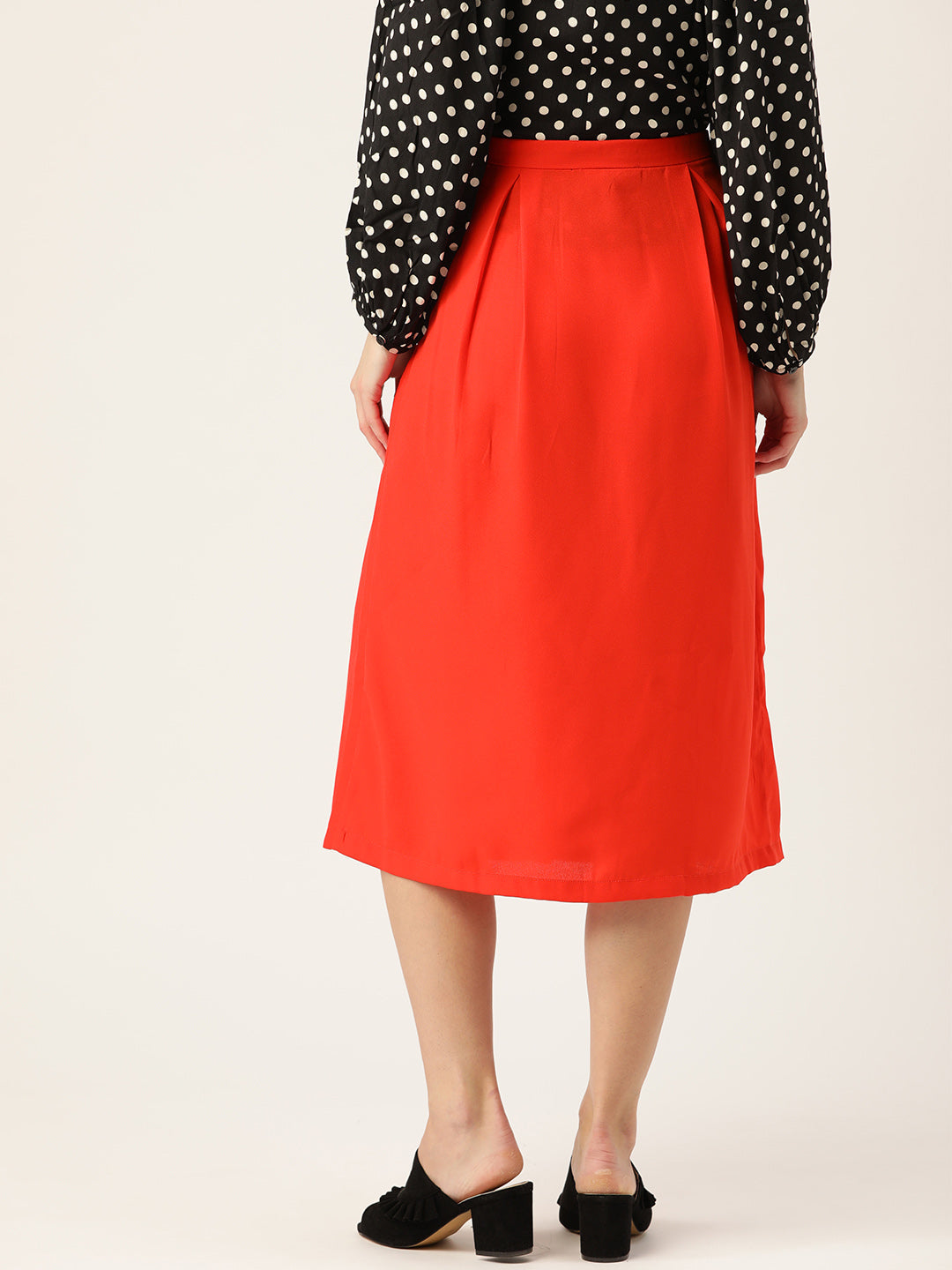 Women Red Solid Midi A-line Skirt