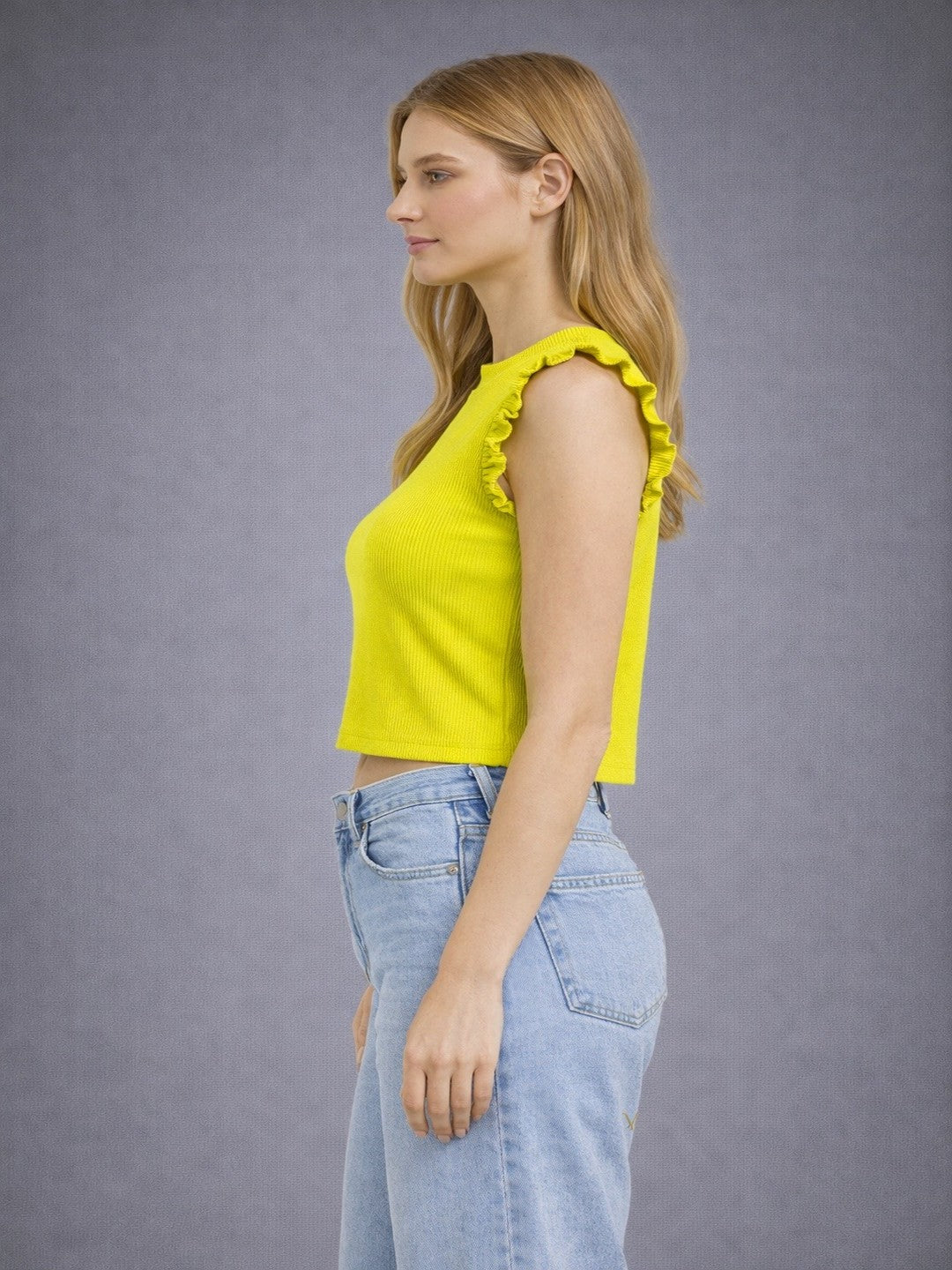 Women Solid Yellow crop Top