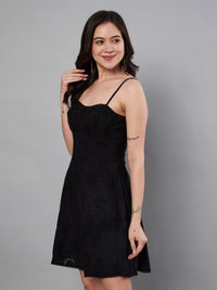 Thumbnail for Black color schiffli embroidery dress for women