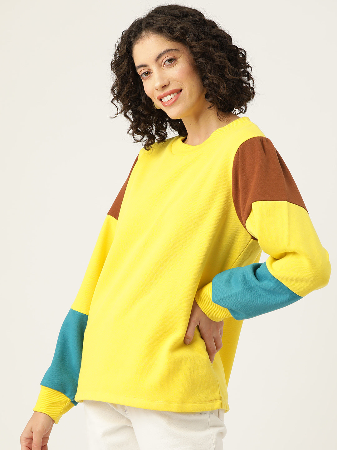 Yellow Colourblocked Longline Fleece Sweatshirt