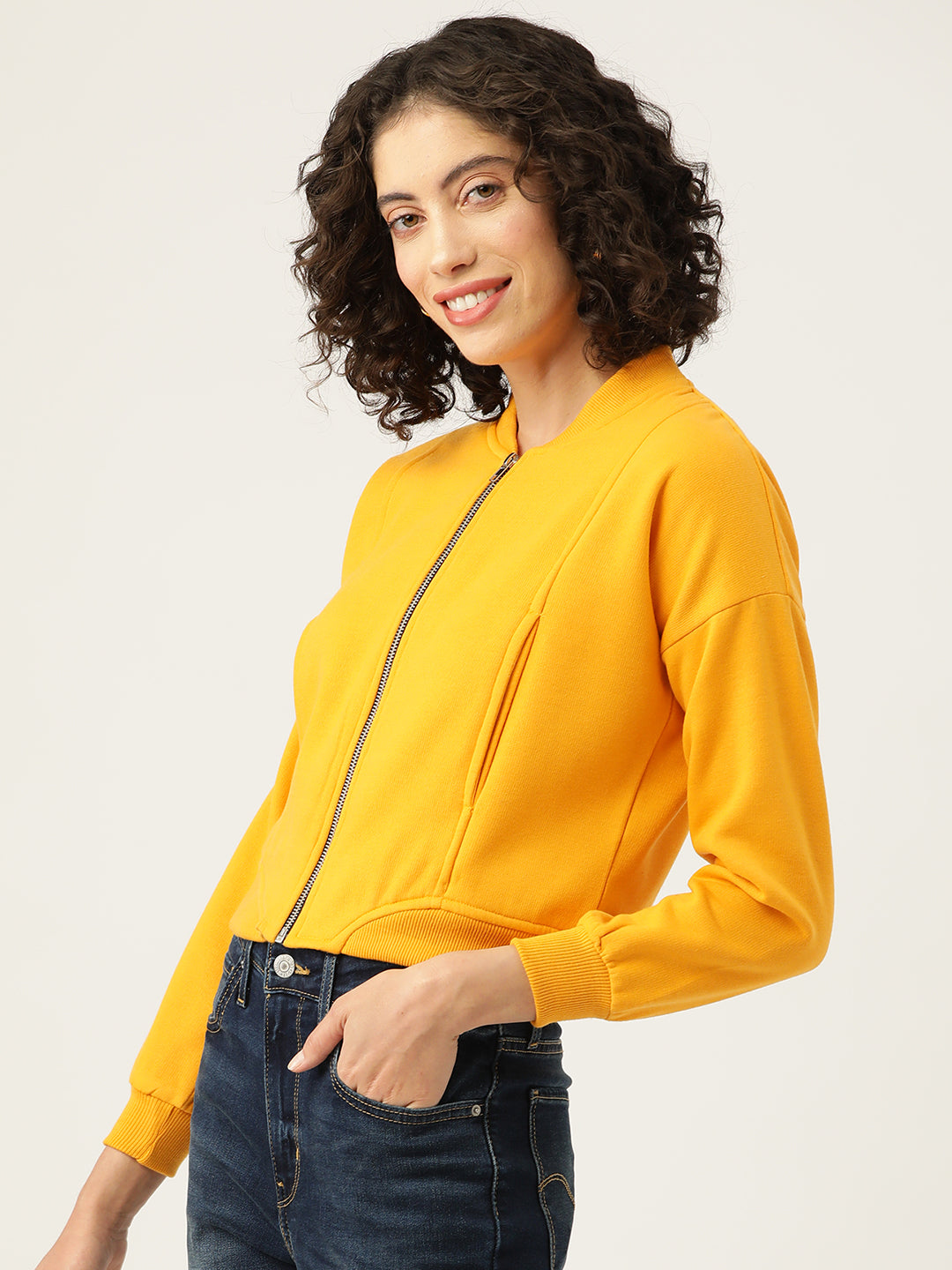 Yellow Mock Collar Fleece Sweatshirt