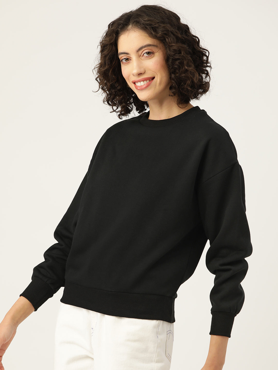 Black Solid Fleece Sweatshirt