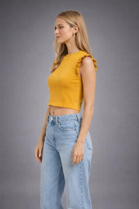 Thumbnail for Women Solid Mustard Yellow Crop Top