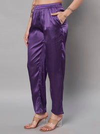 Thumbnail for Solid Stylish Purple Trousers For Women