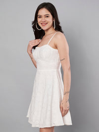 Thumbnail for White color schiffli embroidery dress for women