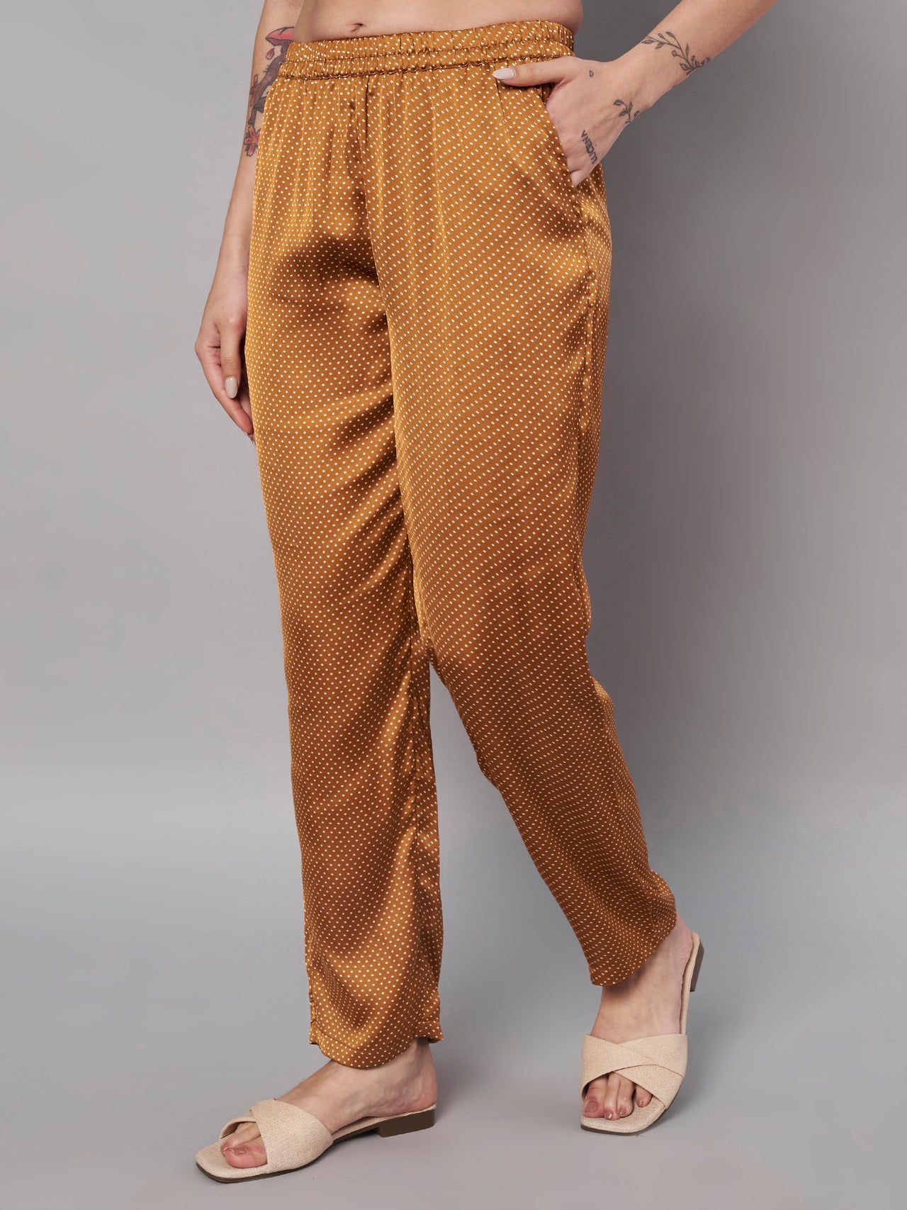 Solid Stylish Brown Trousers For Women