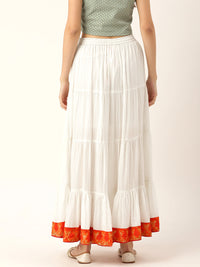 Thumbnail for Women White Solid Tiered Cotton Maxi Skirt