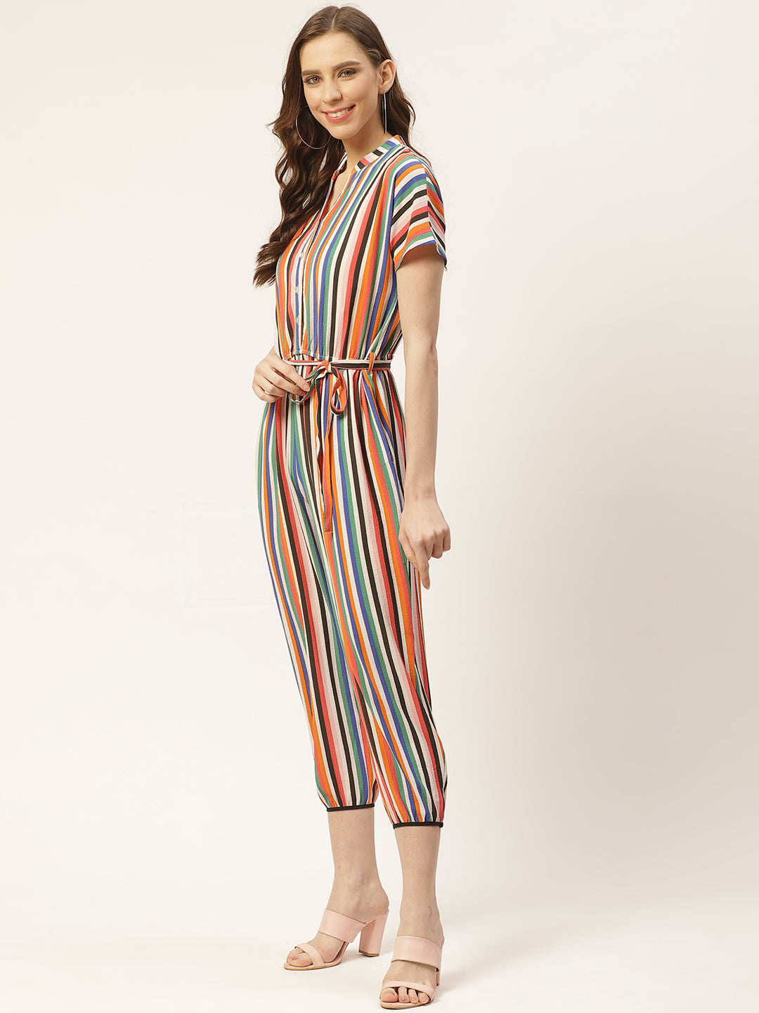 Women Multicoloured Striped Capri Jumpsuit