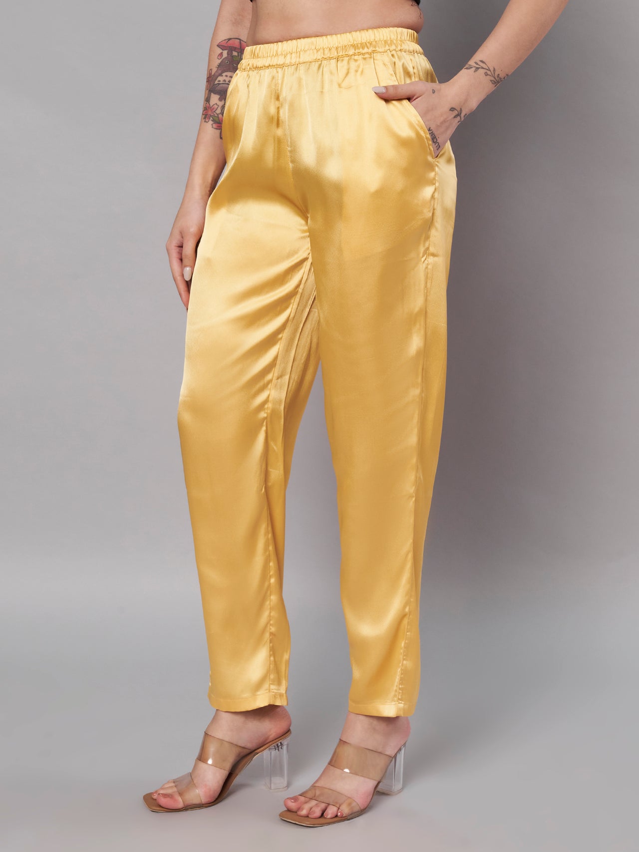 Solid Stylish Mustard Trousers For Women