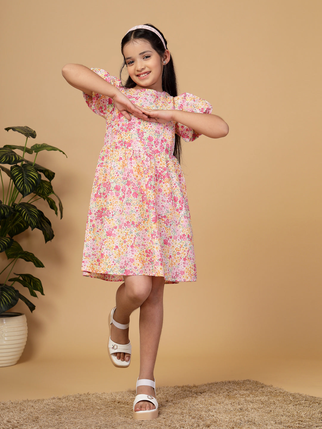 Floral Print Cotton Fit & Flare Dress