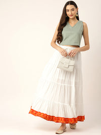 Thumbnail for Women White Solid Tiered Cotton Maxi Skirt