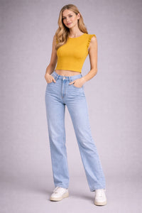 Thumbnail for Women Solid Mustard Yellow Crop Top