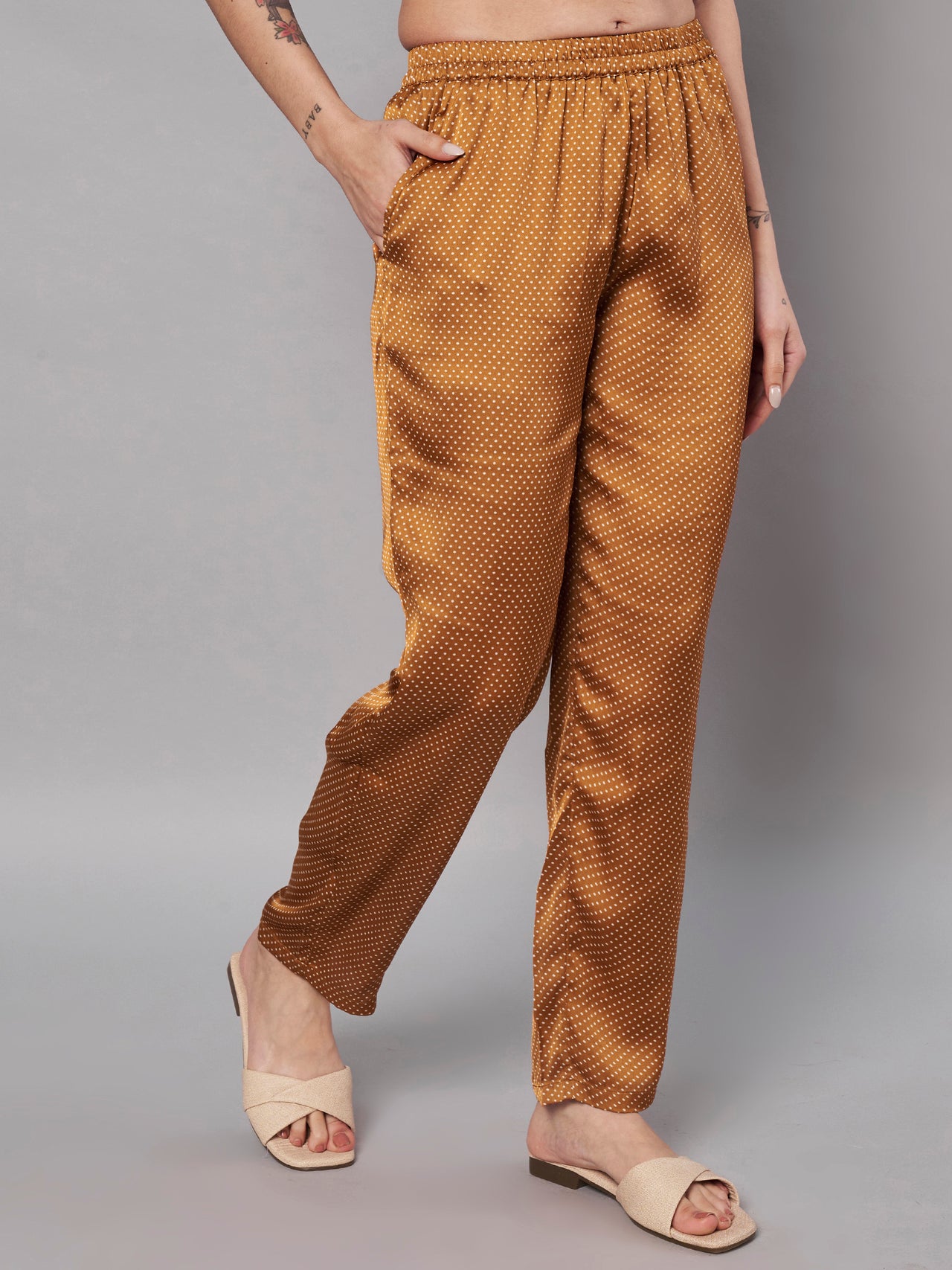 Solid Stylish Brown Trousers For Women