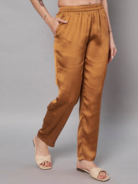 Thumbnail for Solid Stylish Brown Trousers For Women