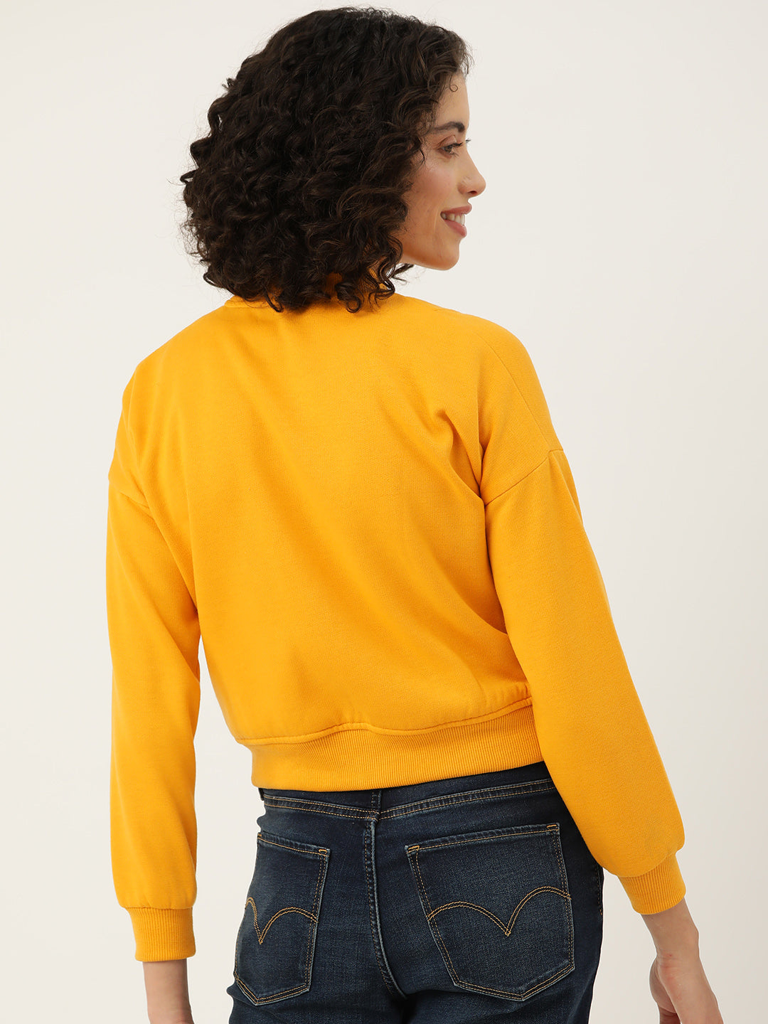 Yellow Mock Collar Fleece Sweatshirt