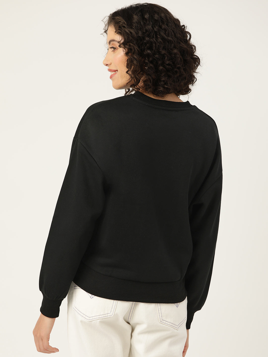 Black Solid Fleece Sweatshirt