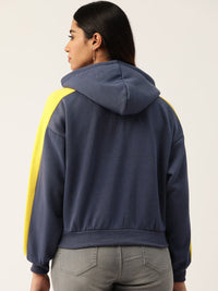 Thumbnail for Yellow Striped Navy Blue Hooded Fleece Sweatshirt