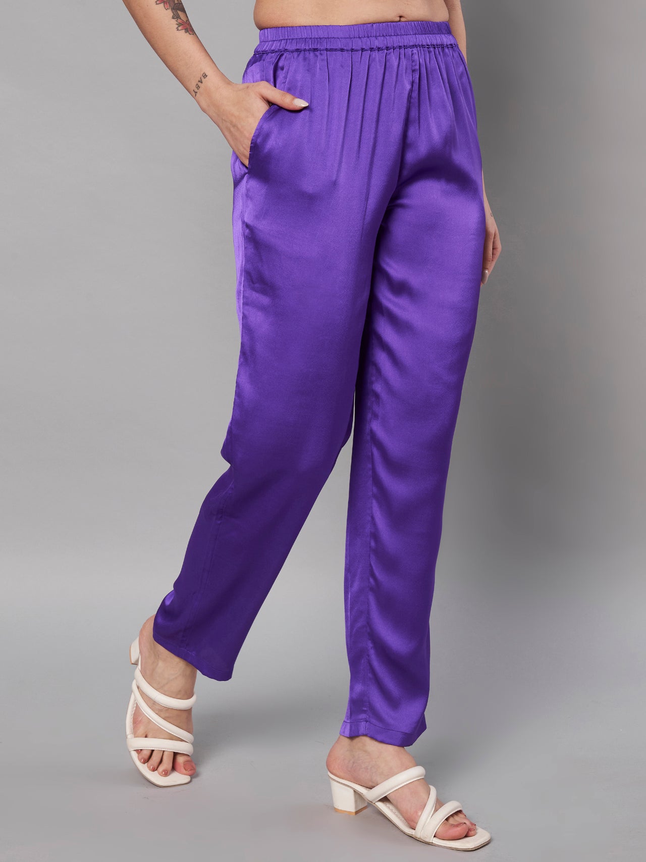 Solid Stylish Purple Trousers For Women