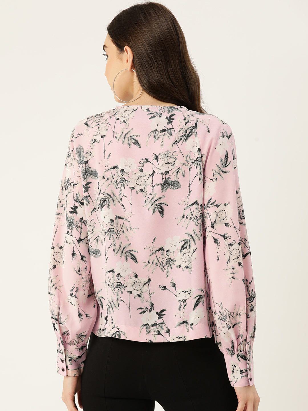 Floral Print Keyhole Neck Puff Sleeve Top