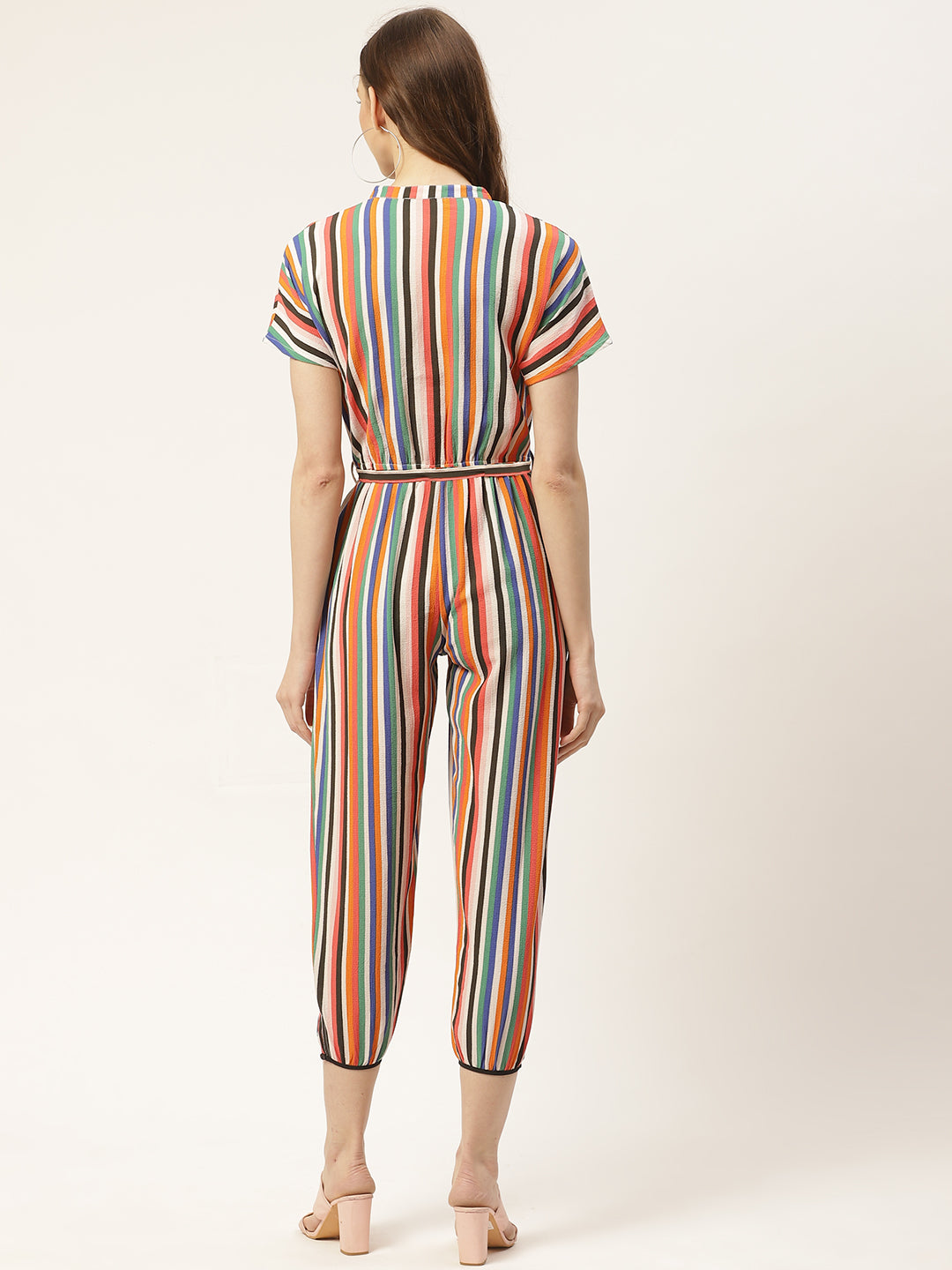 Women Multicoloured Striped Capri Jumpsuit