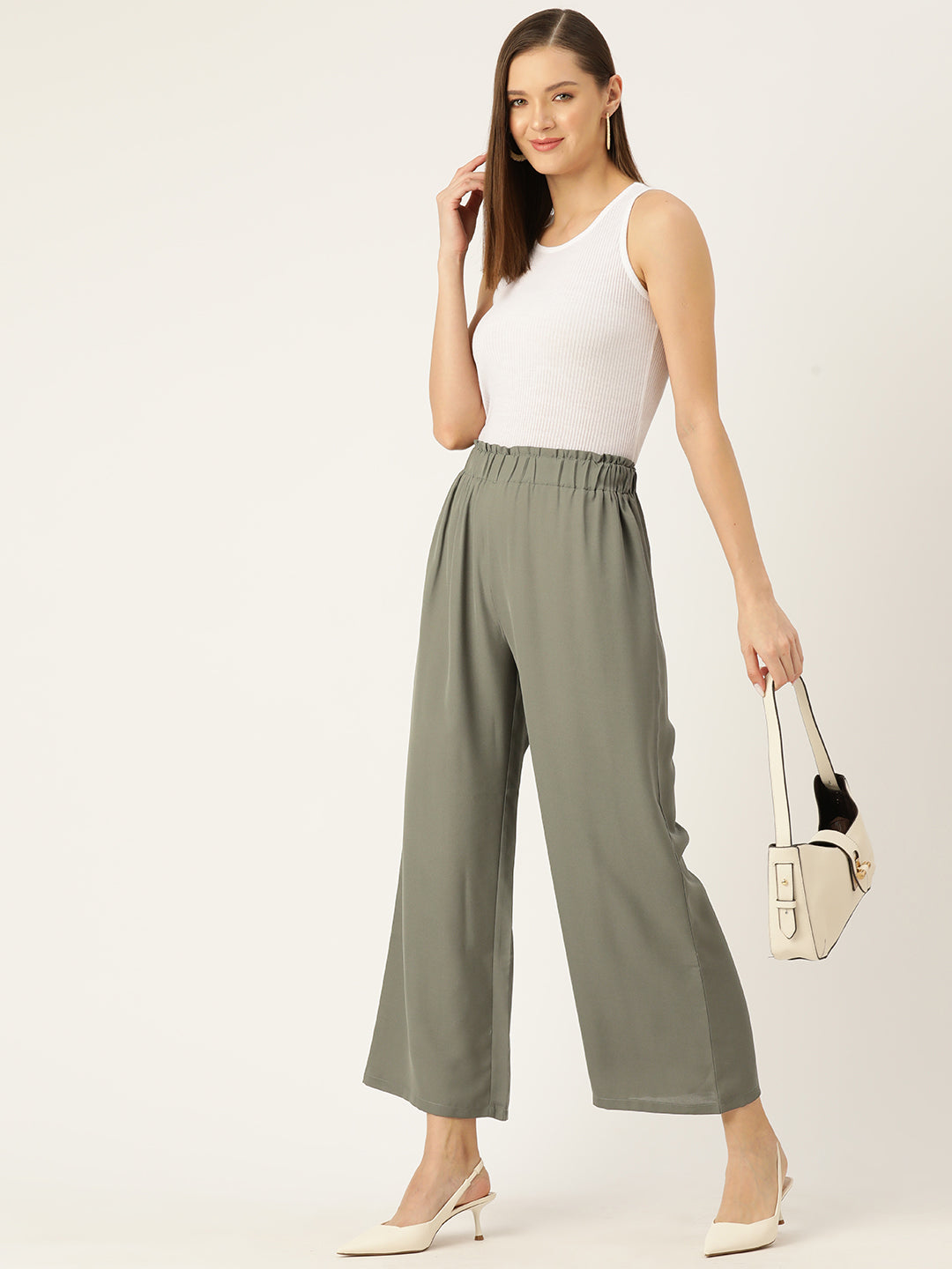 Women Relaxed Loose Fit High-Rise Parallel Trousers