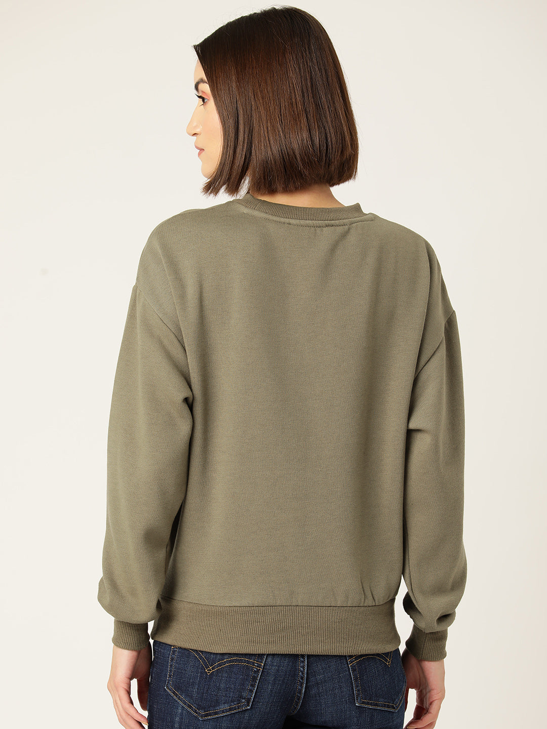 Khaki Solid Fleece Sweatshirt