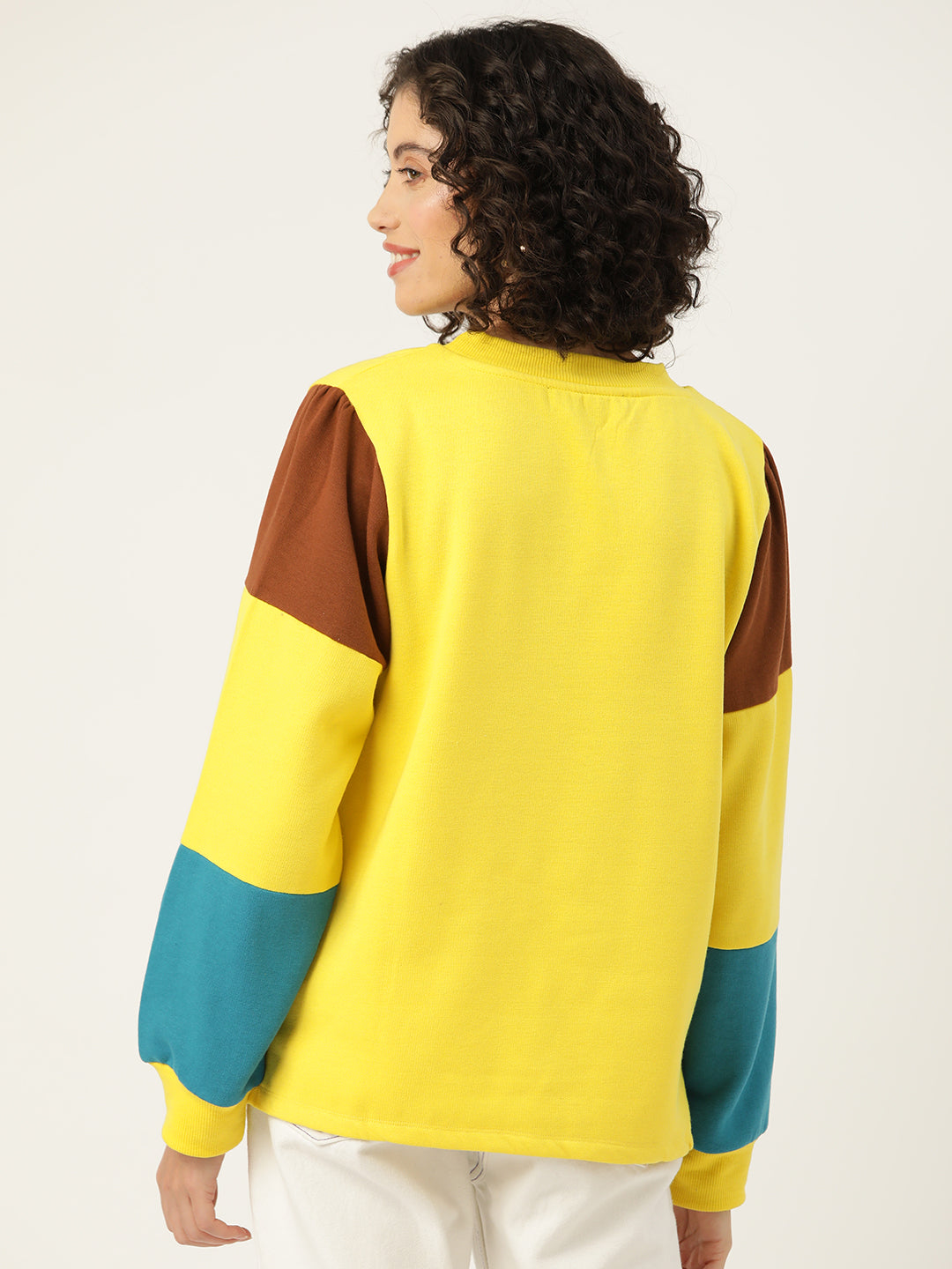 Yellow Colourblocked Longline Fleece Sweatshirt