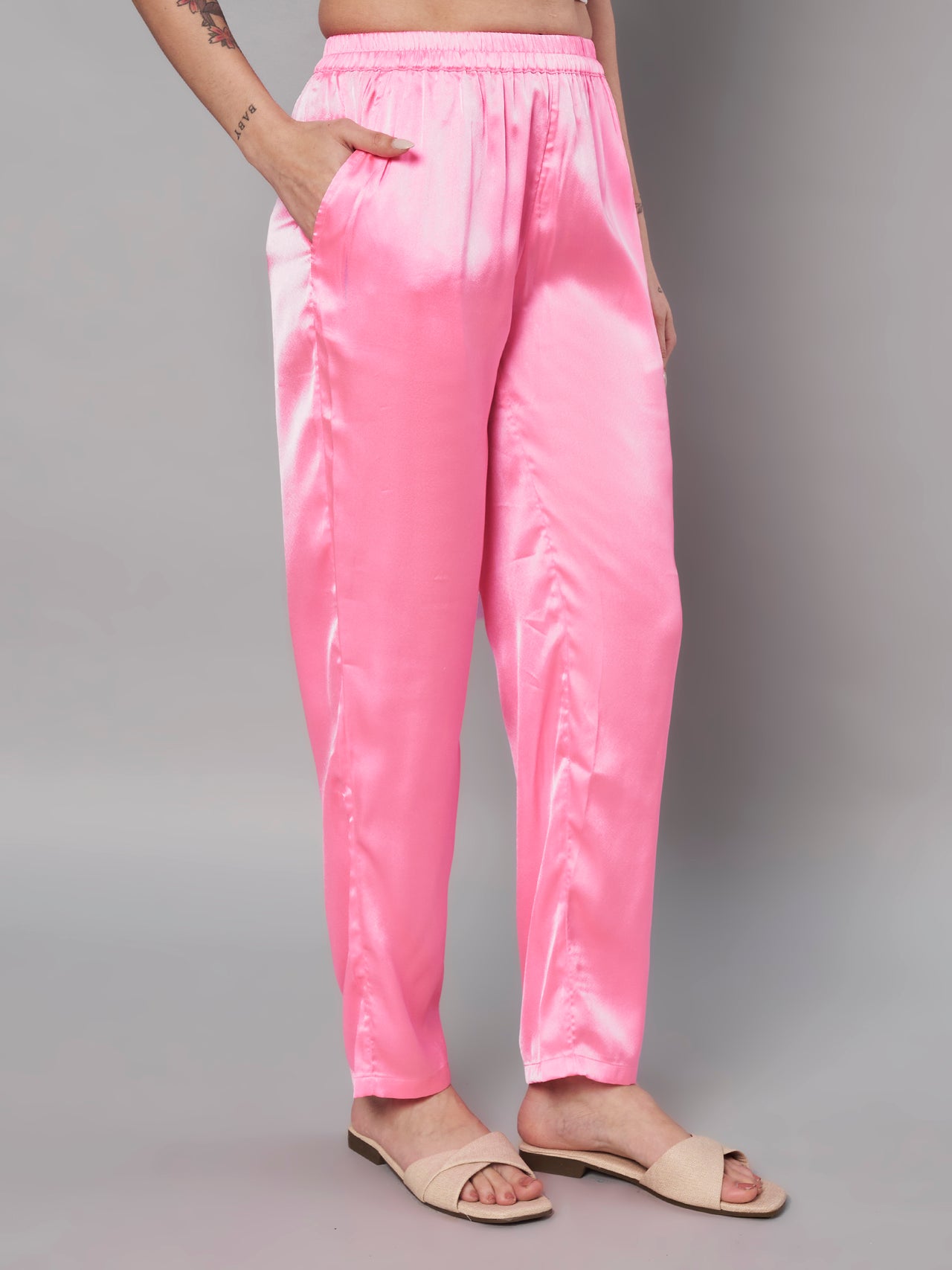 Solid Stylish Pink Trousers For Women
