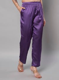 Thumbnail for Solid Stylish Purple Trousers For Women