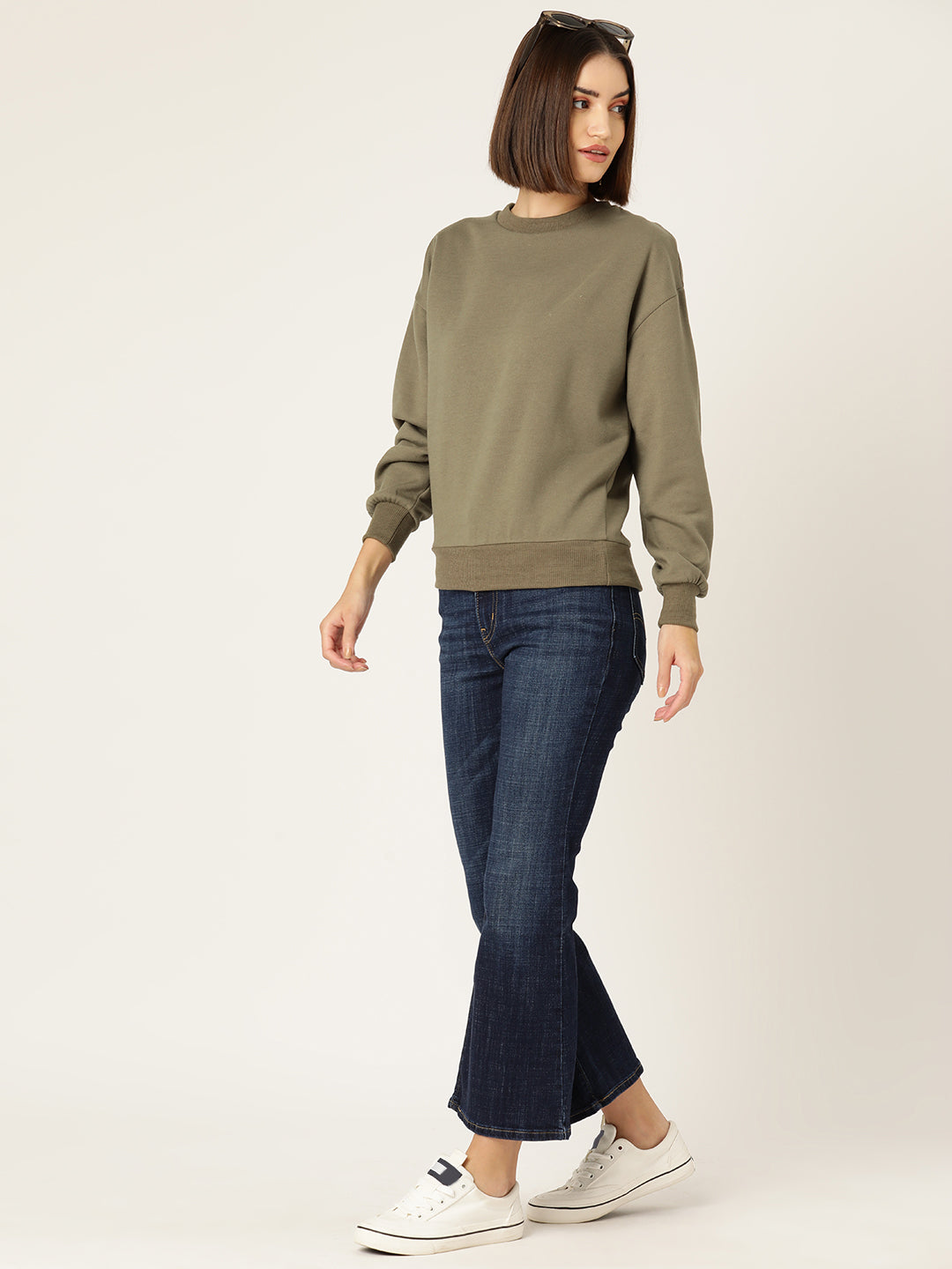 Khaki Solid Fleece Sweatshirt