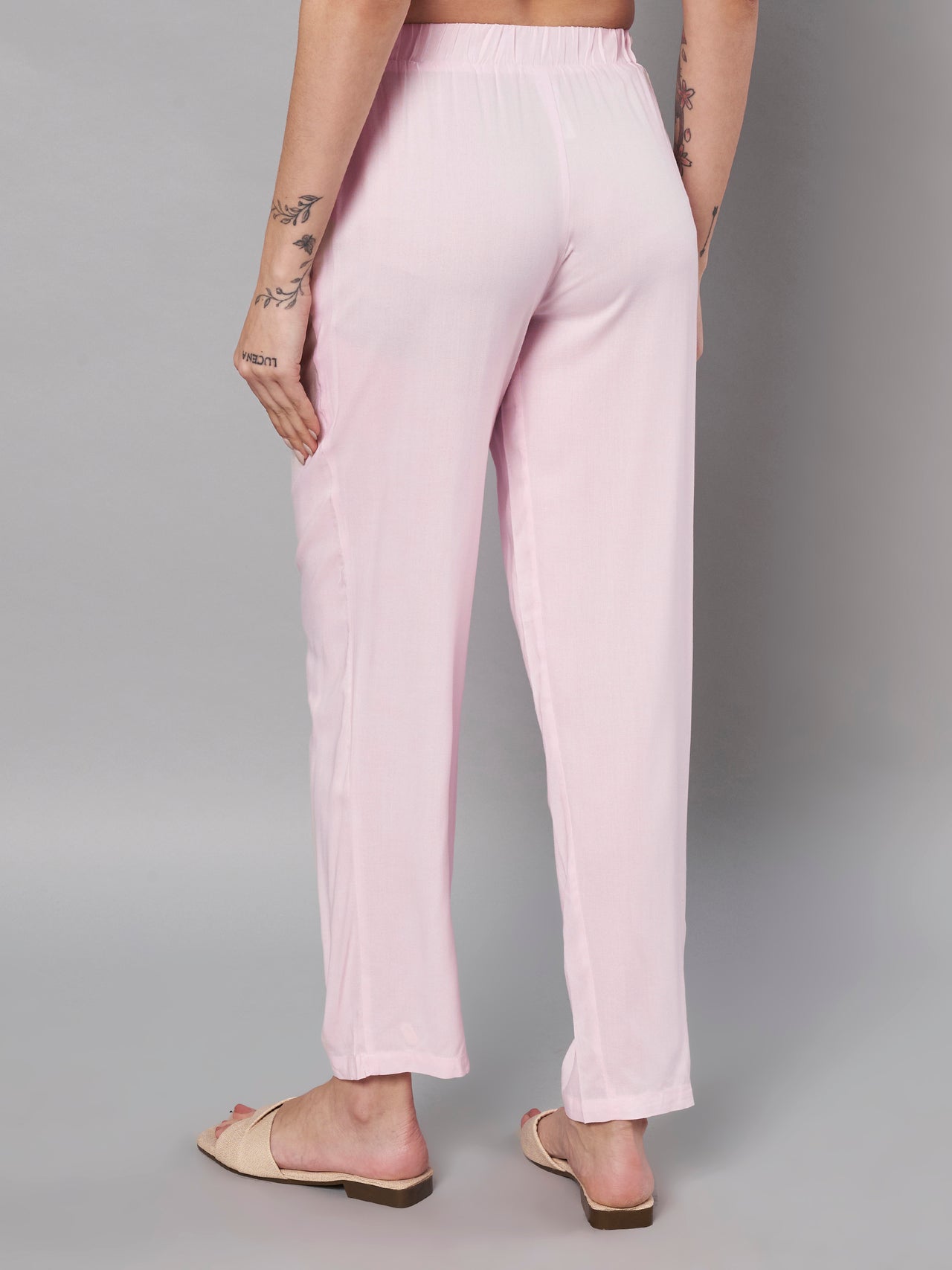 Solid Stylish Pink Trousers For Women