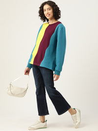 Thumbnail for Blue Striped Colourblocked Longline Fleece Sweatshirt