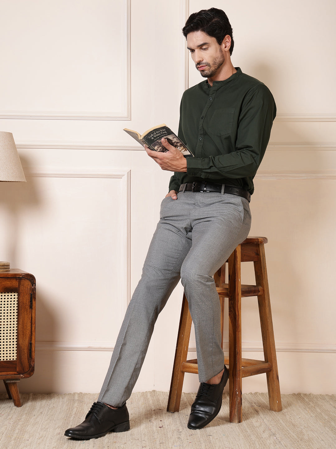 Men Green Cotton Casual Shirt Full Sleeve Regular Fit Everyday Wear