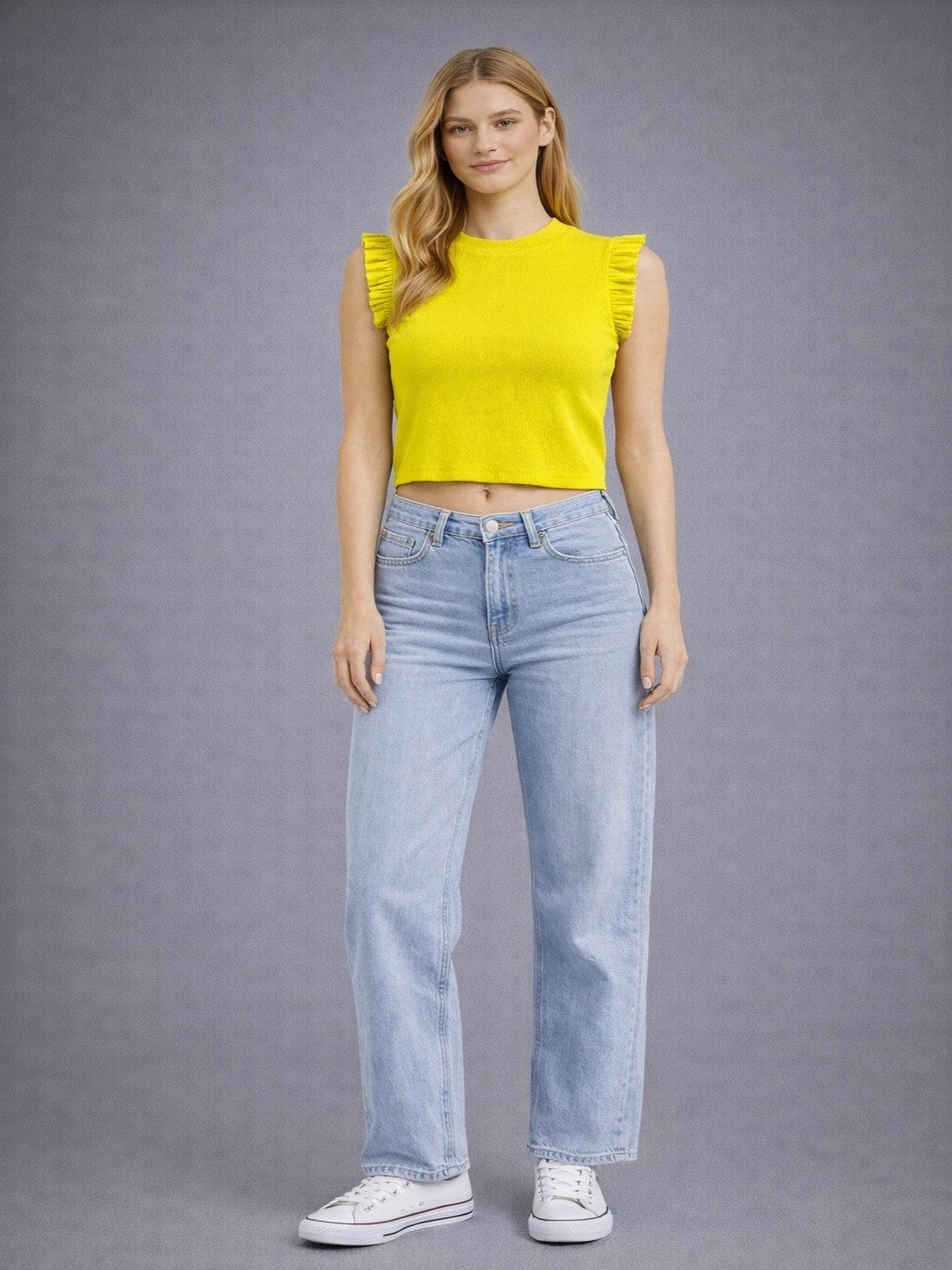 Women Solid Yellow crop Top