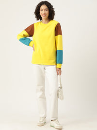 Thumbnail for Yellow Colourblocked Longline Fleece Sweatshirt