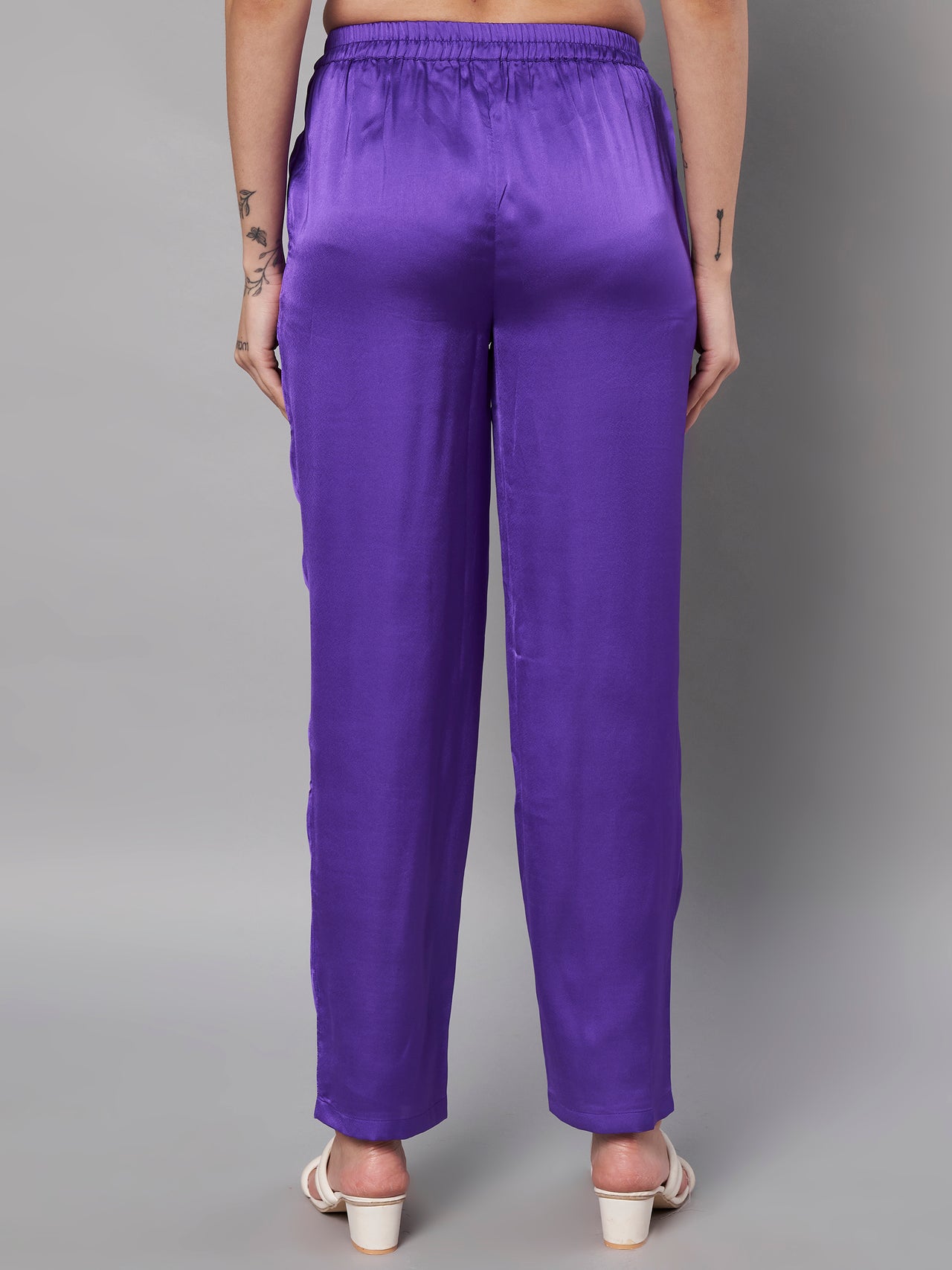 Solid Stylish Purple Trousers For Women