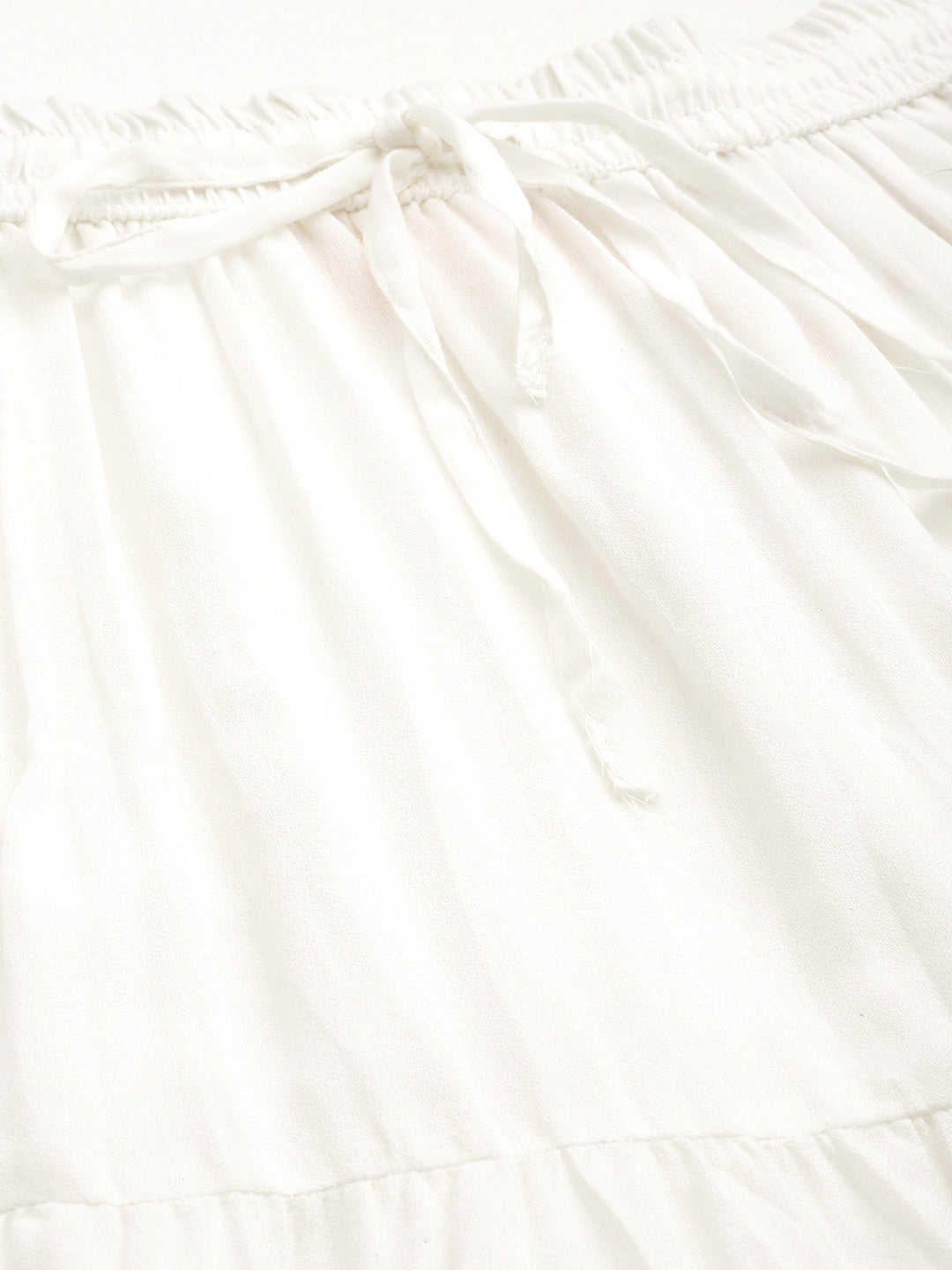 Women White Solid Tiered Cotton Maxi Skirt