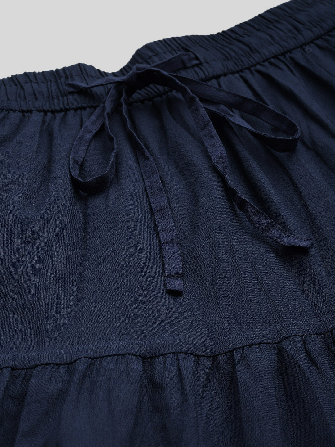 Women Navy Blue Solid Tiered Cotton Gotta Patti Maxi Skirt