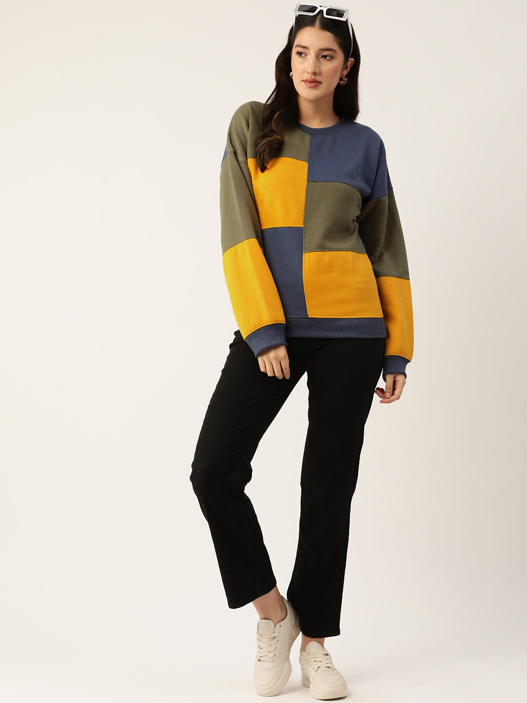 Blue Colourblocked Fleece Sweatshirt